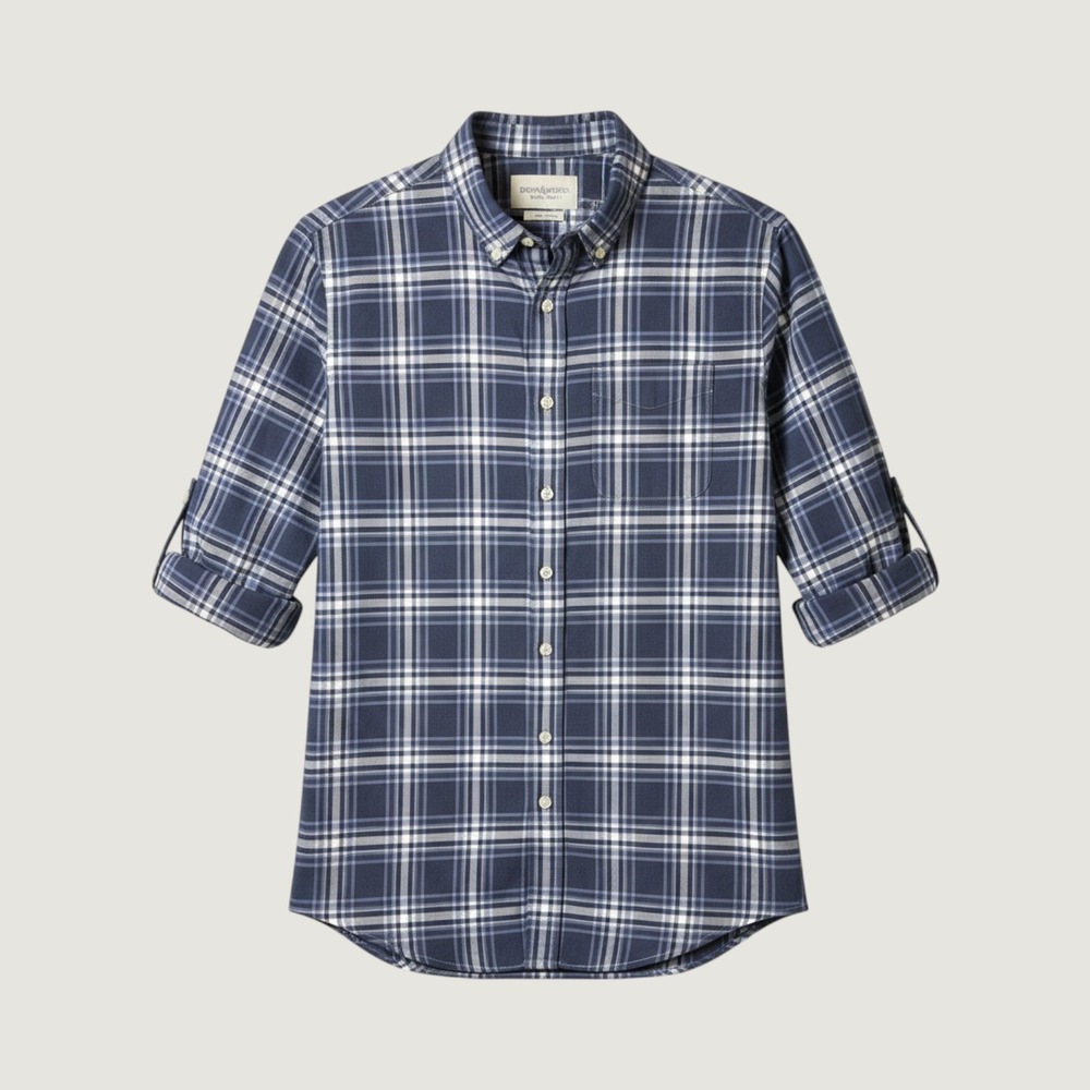 Denim & Supply Ralph Lauren Mens Blue White Plaid Cotton Roll Tab Shirt Small